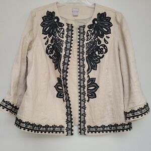 Chico’s Embroidered Linen Jacket us size 8/10 chicos 1